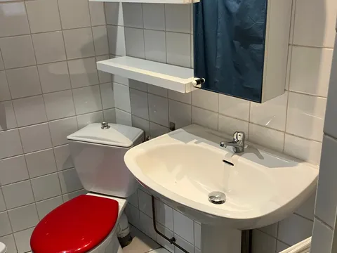 Private bathroom of the studio with toilet and washbasin